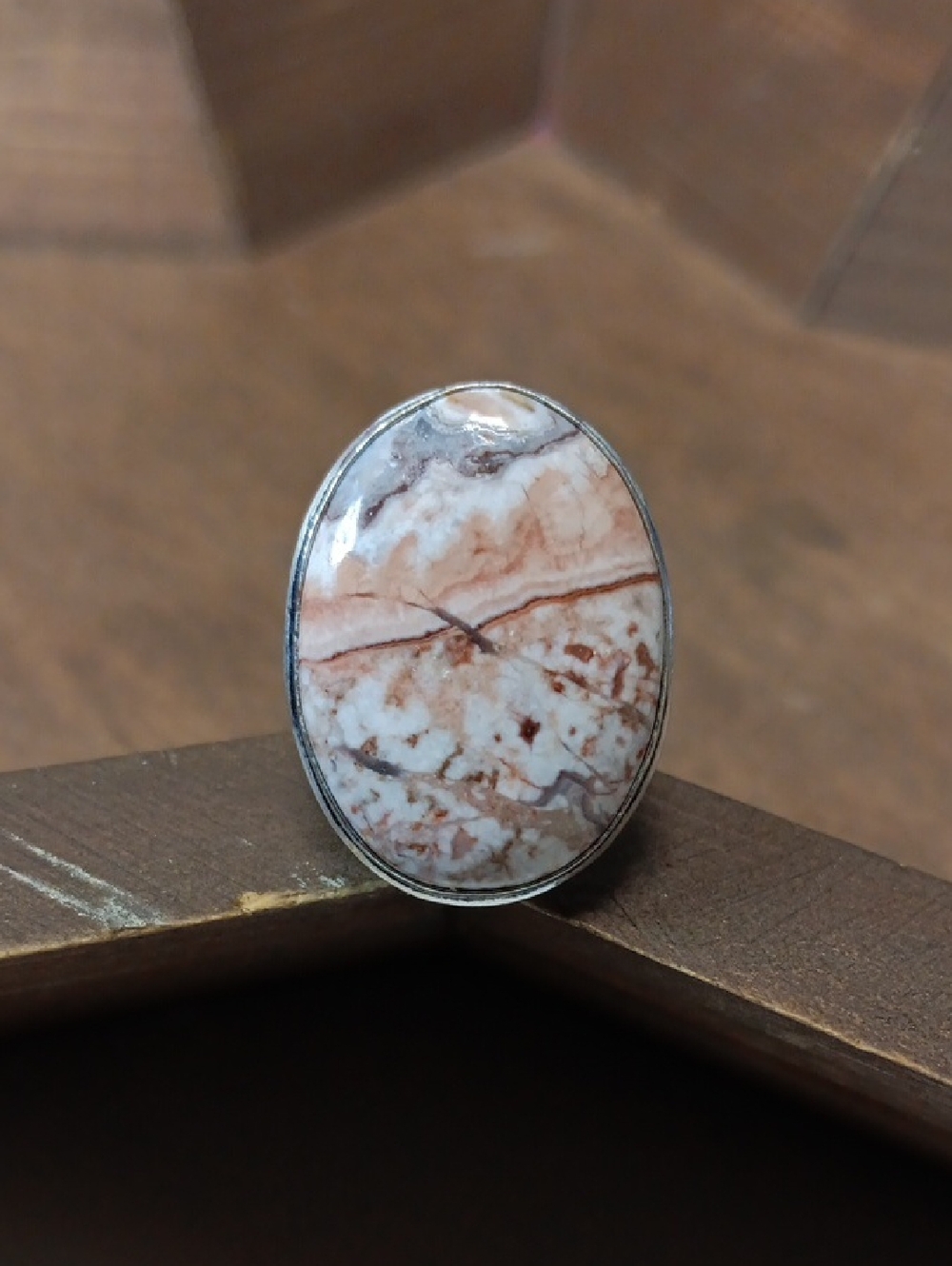 Handcrafted Oval Pink Stone Ring - Women Jewelry